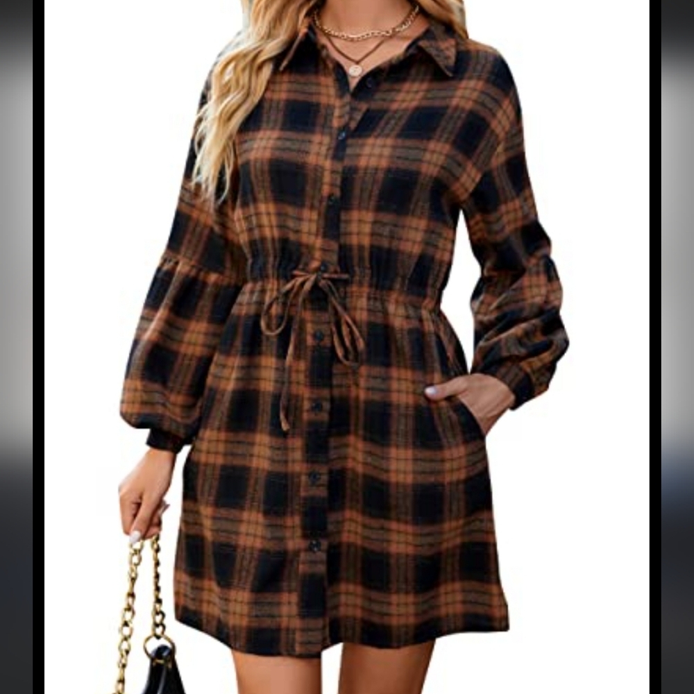 New Blooming Jelly Plaid Button-Up Dress Size Large